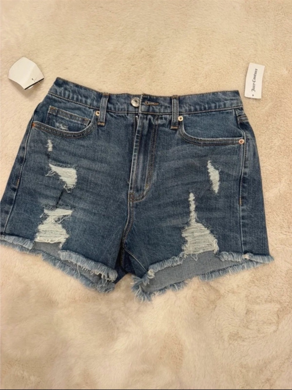 Juicy Couture Distressed Dark Blue Denim Shorts